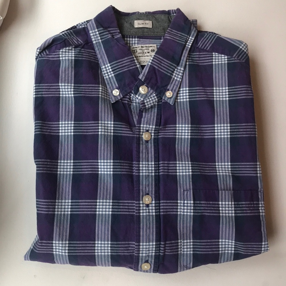 J. Crew Slim Fit Purple Plaid Button Up Size M